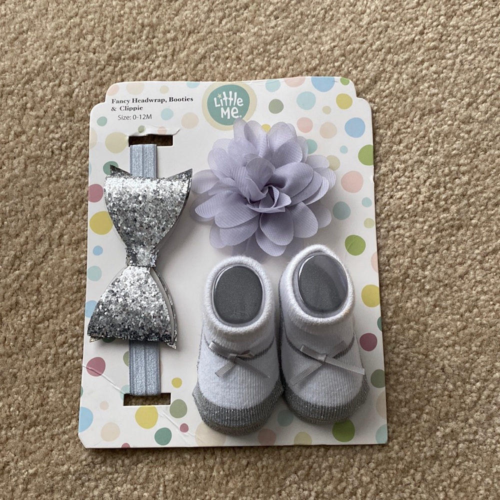 Little Me Fancy Headwrap, Clip and Socks